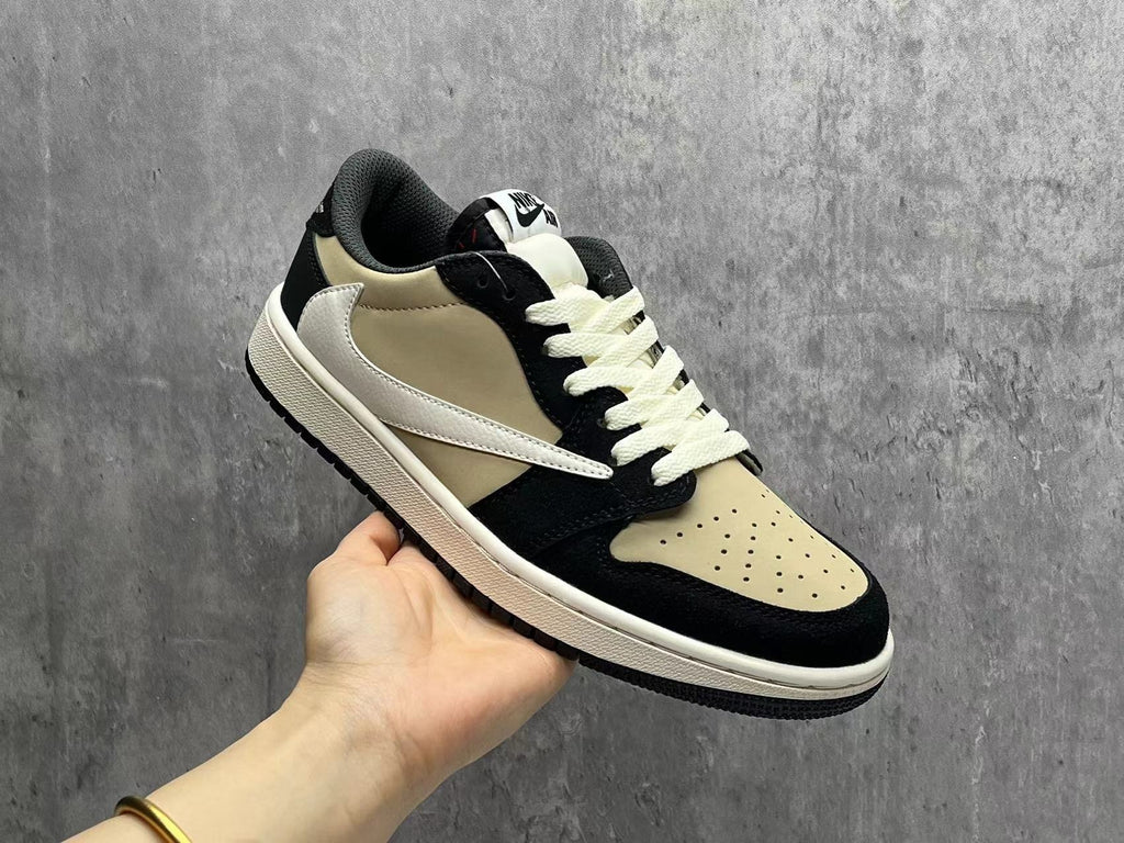 Travis Scott x Air Jordan 1 Low OG SP Beige/Black Reverse Swoosh Sneakers