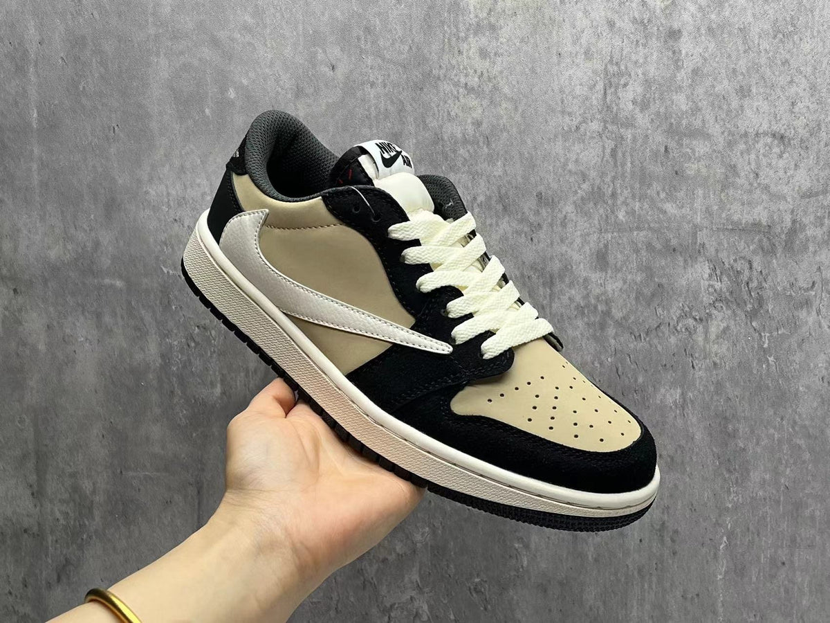 Travis Scott x Air Jordan 1 Low OG SP Beige/Black Reverse Swoosh Sneakers
